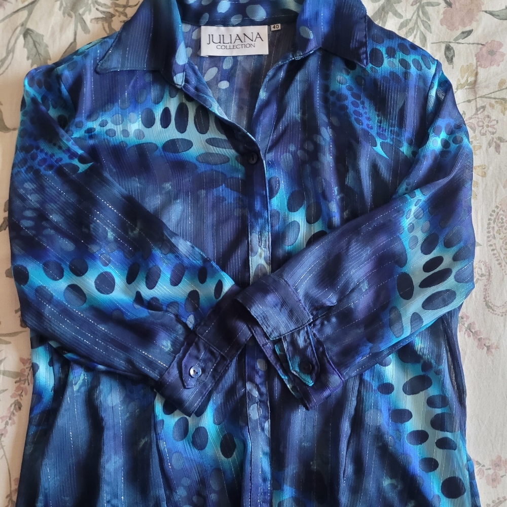 Juliana Collection blue watercolor blouse